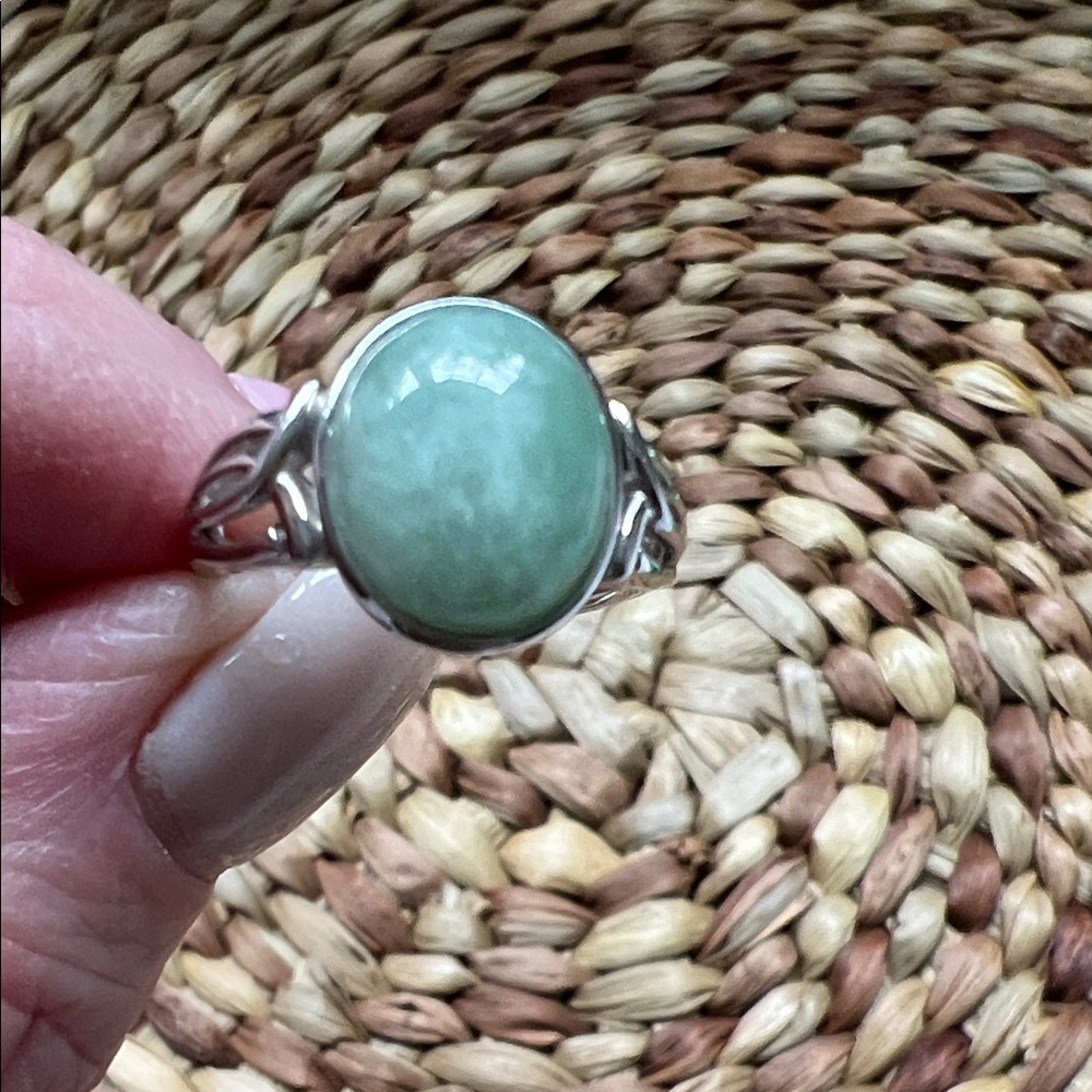 .925 Silver Ring with Jade Green Stone